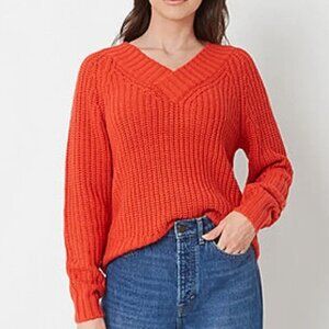 a.n.a a new approach V-Neck Long Sleeve Knit Pullover Sweater Molten Lava/red 2X